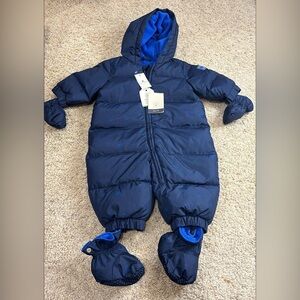 Baby Gap Down Snowsuit Blue Fleece Lined Gloves Booties Hood NWT